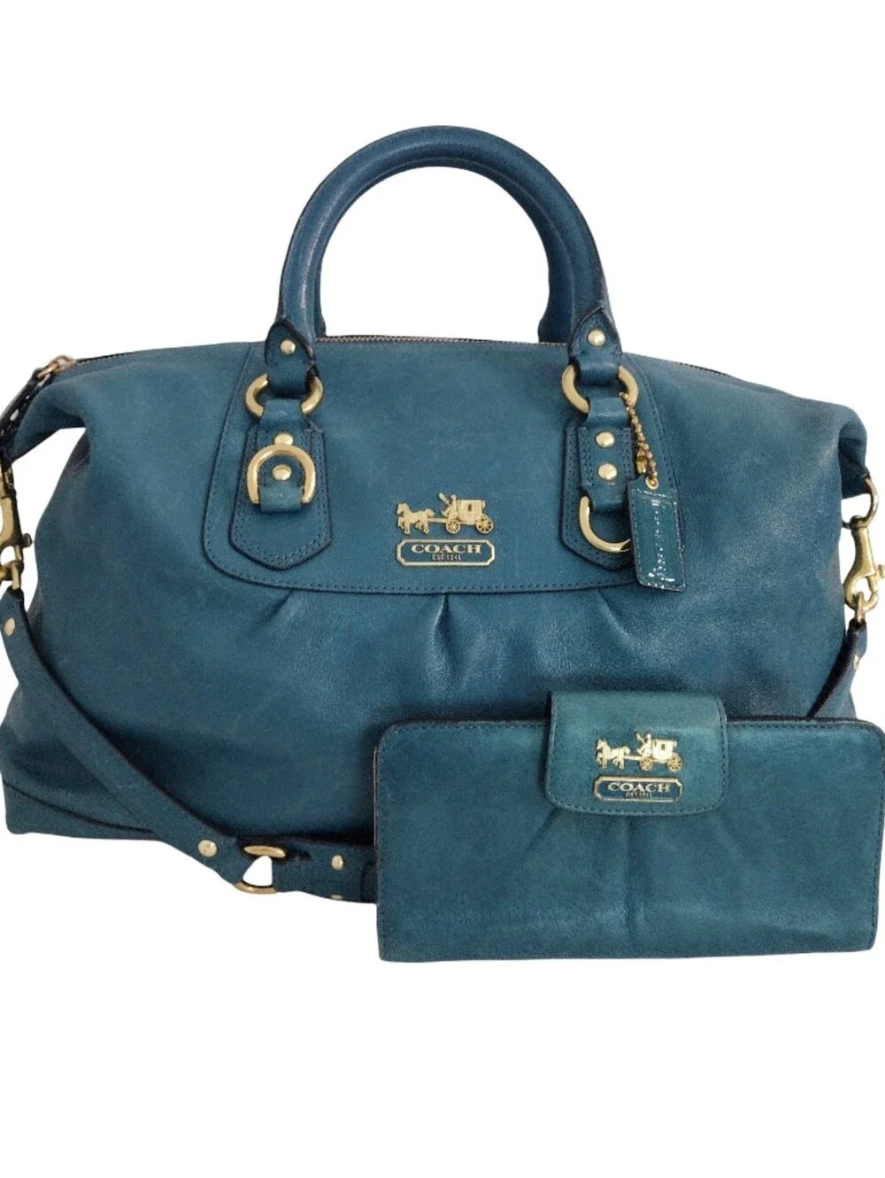 Vintage Y2K Coach Madison Sabrina Satchel Bag And Wallet Set Teal 12949 Rare